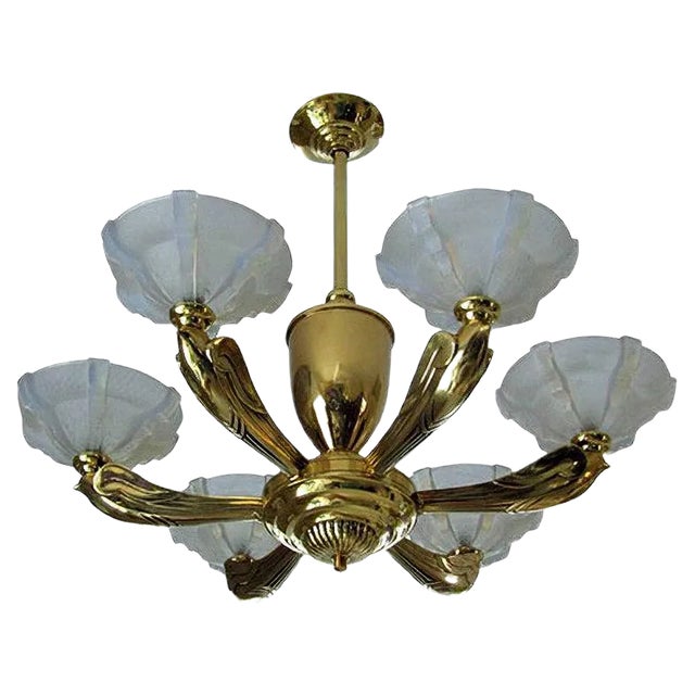 Art Deco Chandelier by Jean Boris Lacroix, 1935 For Sale