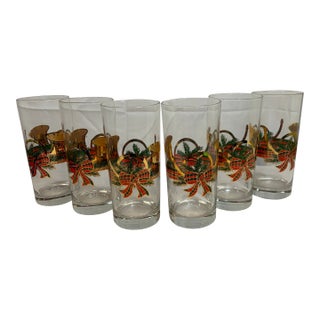 Vintage Culver "Yule Horn" Christmas Highball Glasses Set of 6 For Sale