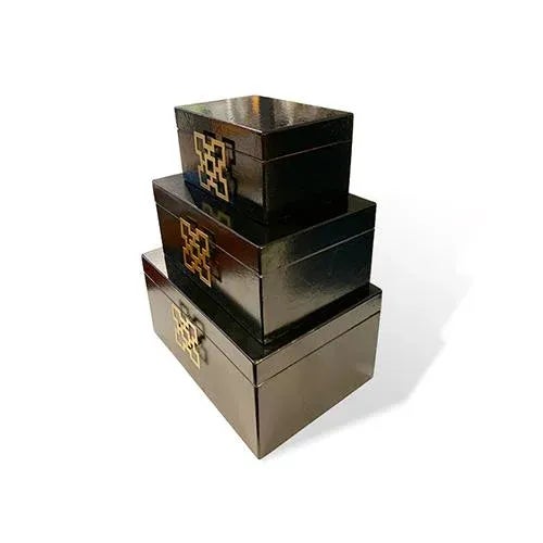 Chinese Asian Style Black Jewelry Boxes - Set of 3 For Sale - Image 3 of 6