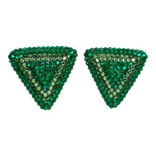 Richard Kerr Green Crystal Jeweled Triangle Pair of Clip Earrings For Sale