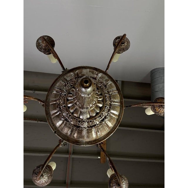 Early 20th Century Italian Silvered Wood and Iron Six-Light Chandelier For Sale - Image 11 of 13