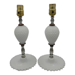 Pair of Vintage Boudoir Milk Glass Lamps For Sale