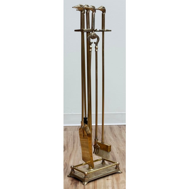 Utility and style! Vintage brass duck mallard motif set of fireplace tools on brass stand. Set of 4 includes brush, poker,...