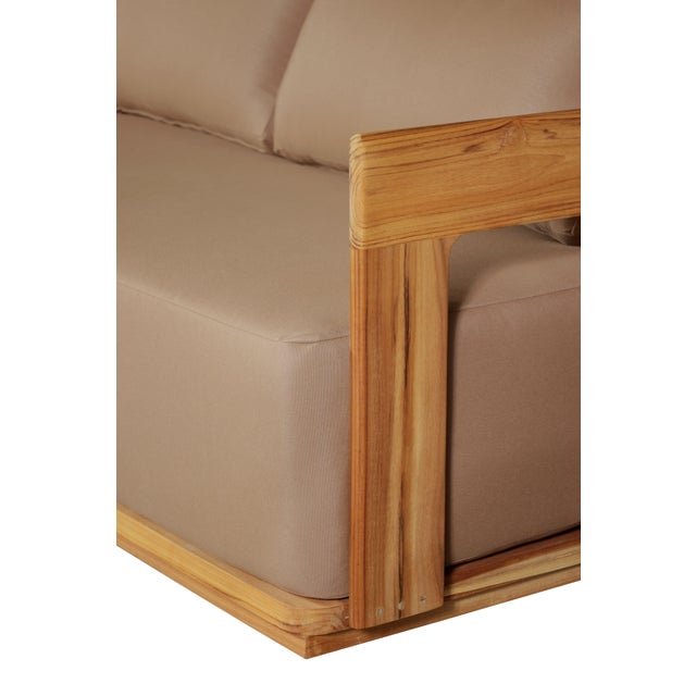 Eclipse Outdoor Solid Teak Wood Love Seat - Light Brown Fabric For Sale - Image 4 of 11