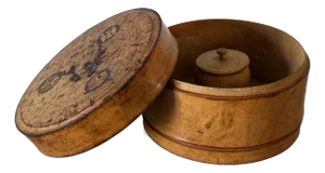 19th Century Round Inlaid Wood Sailor Box With Lidded Spice Compartment