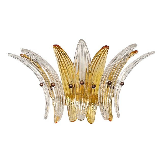 Vintage Palmette Wall Light in Clear and Amber Glasses, 1990, Set of 2 For Sale
