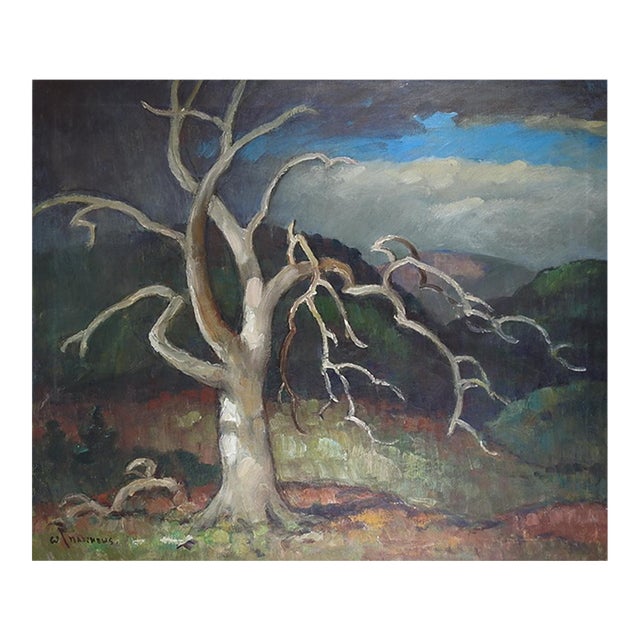 Early 20th Century Impressionist Lone Tree Stormy Landscape Painting For Sale