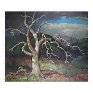 Early 20th Century Impressionist Lone Tree Stormy Landscape Painting