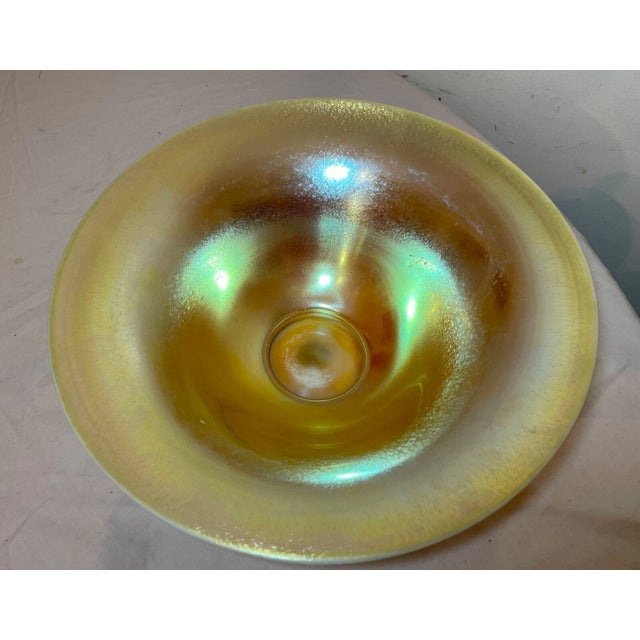Large Hand Blown Steuben Aurene Lustre Ware Iridescent Calcite Glass Bowl 12 Inch For Sale In New York - Image 6 of 12