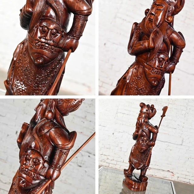 20th Century Asian Sculpture Chinoiserie Rosewood Guan Yu or Chinese Warrior Hand Carved For Sale - Image 11 of 13