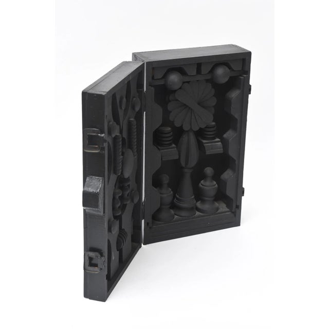 Abstract 90's Louise Nevelson Style Dimensional Black Wood Assemblage Box Sculpture SIgned For Sale - Image 3 of 13