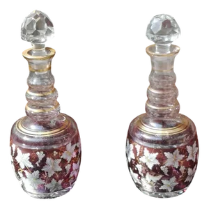 Purple and Gold Crystal Decanters, Set of 2