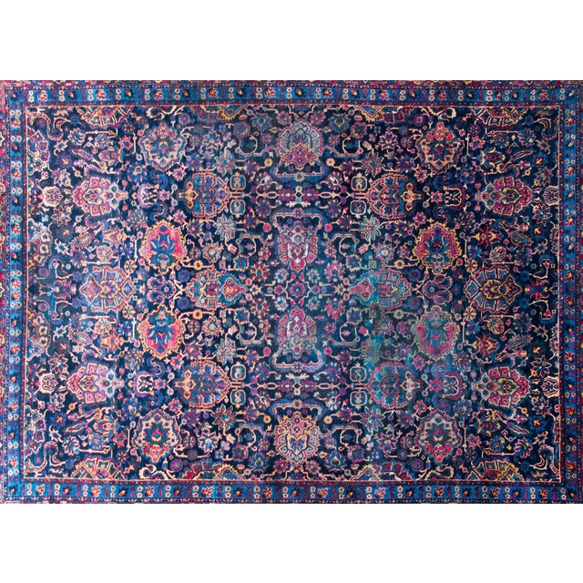Navy Blue Early 20th Century Persian Kirman Rug For Sale - Image 8 of 16