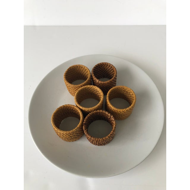 Asian Asian Woven Round Rattan Napkin Holders - Set of 6 For Sale - Image 3 of 6