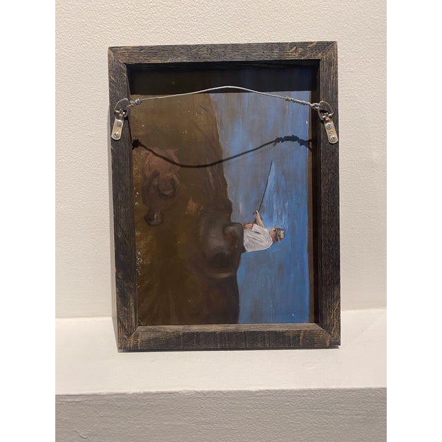 Contemporary Contemporary Oil Painting Male Self Portrait on Panel in Wooden Frame by Nicolas Nadja For Sale - Image 3 of 3