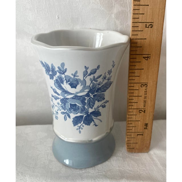 Shabby Chic Vintage Laura Ashley "Sophia" Collection Blue Floral Porcelain Bathroom Tumbler Cup For Sale - Image 3 of 10