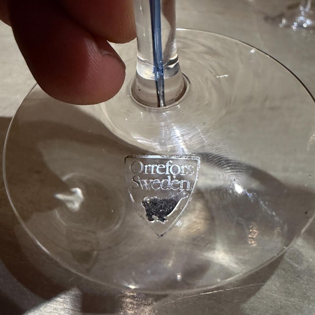 Mid-Century Modern 1980s Orrefors Intermezzo Blue Wine Glass Blue Drop Erika Lagerbielke Sweden Set 2 For Sale - Image 3 of 13