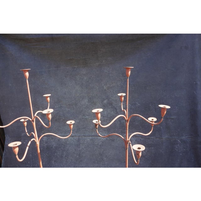 Pair of Early 20th Century Spanish Colonial Standing Wrought Iron Candelabras For Sale In Los Angeles - Image 6 of 9