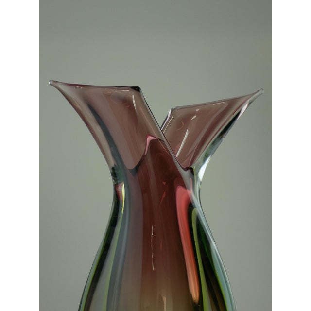 Refined, large, artistic Murano glass vase in shades of green, created by Flavio Poli for Seguso in the 1960s. This vase...