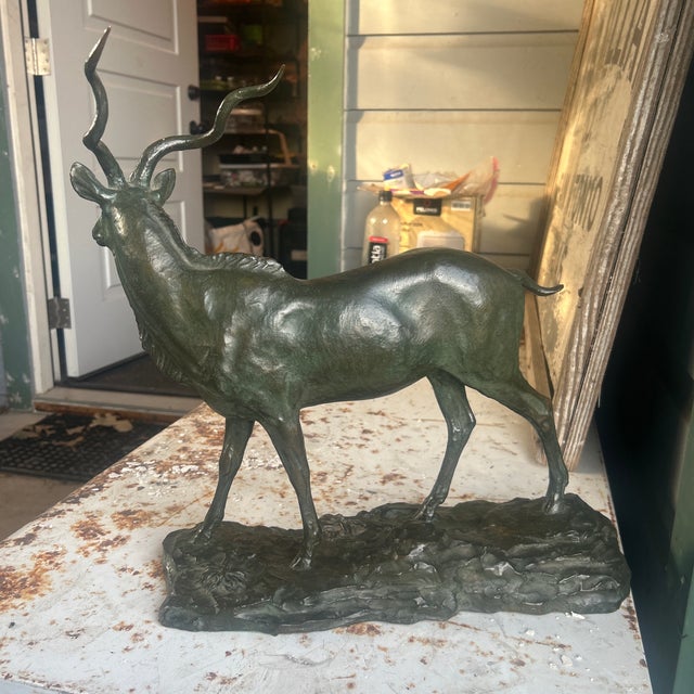 Metal 1920s Bronze Sculpture of a Kudu Antelope by Rh Rockwell For Sale - Image 7 of 11