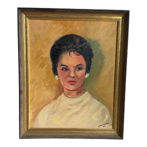 Vintage 1962 Signed Oil Portrait of an Elegant Young Woman