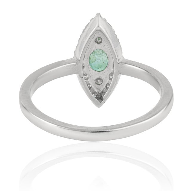 Metal Diamond Studded Regal Emerald Engagement Ring With Marquise Halo, Size 7 For Sale - Image 7 of 14