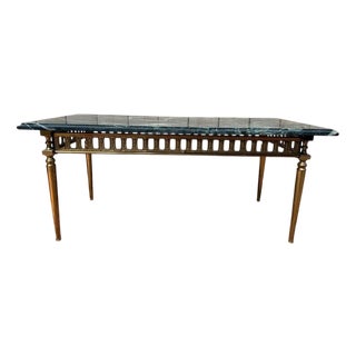 Louis XVI Style Coffee Table in Brass and Sea Green Marble For Sale