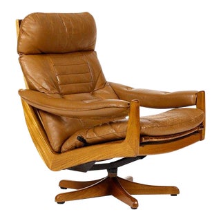 1960s Danish Modern Lied Mobler Teak Reclining Swivel Lounge Chair For Sale