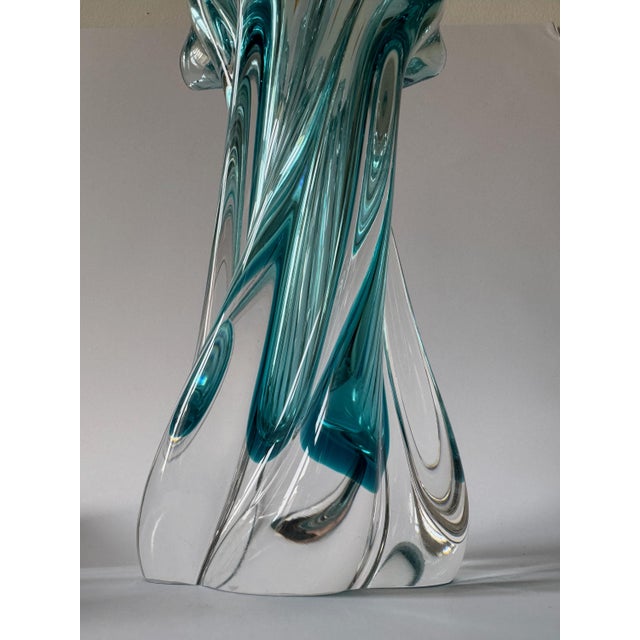 Vintage Turquoise Bohemian Art Glass Sculptural Vase from Egermann, 1980s For Sale - Image 9 of 15