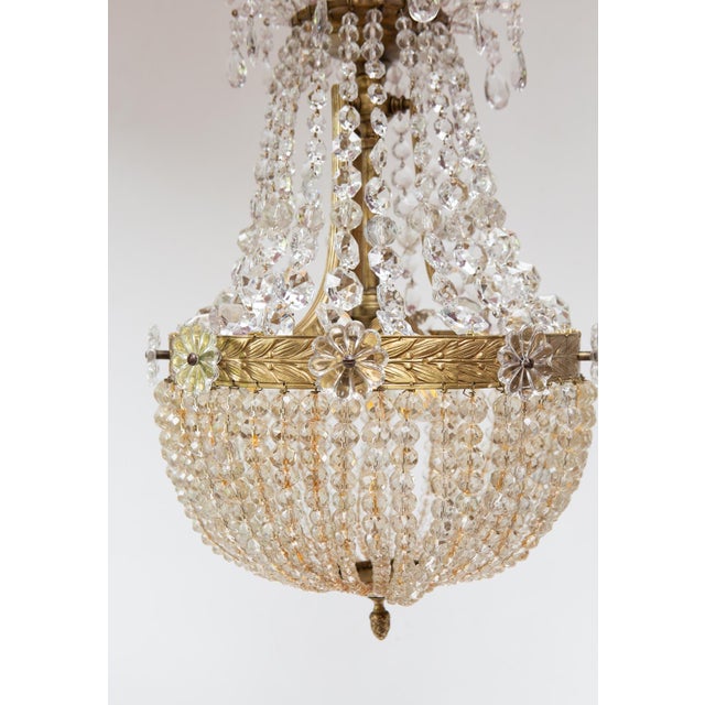 French Chandelier in Bronze and Crystals, 1950 For Sale - Image 6 of 7