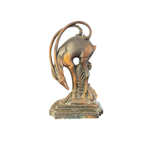 Metal Saved for Stephen H. - Single 1930s Art Deco Gazelle Bookends by Crescent Metal Works For Sale - Image 7 of 13