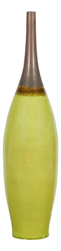 Artisan Handmade Lime Green Glazed Ceramic Vase with Brown Neck