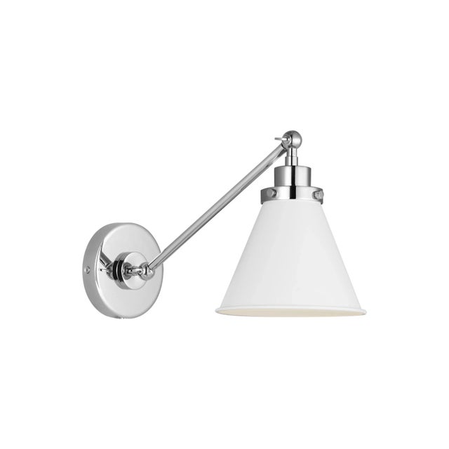 Metal Chapman & Myers by Visual Comfort Studio Wellfleet Single Arm Cone Task Sconce, Matte White & Polished Nickel For Sale - Image 7 of 7