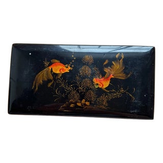 Early 20th Century Japanese Lacquer Box in Wood and Black Polychrome For Sale