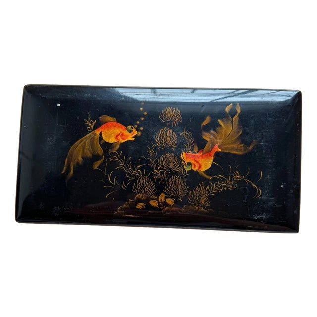 Early 20th Century Japanese Lacquer Box in Wood and Black Polychrome For Sale