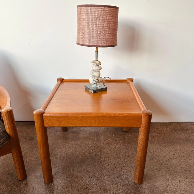 Danish teak square accent table with solid teak cylindric legs