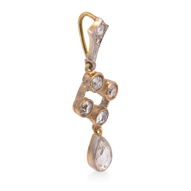 Victorian late 19th Century Victorian Rose Cut Diamond Drop 14k Yellow Gold Pendant For Sale - Image 3 of 6