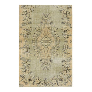 Vintage Turkish Oushak Handmade Wool Cotton Green Area Rug For Sale