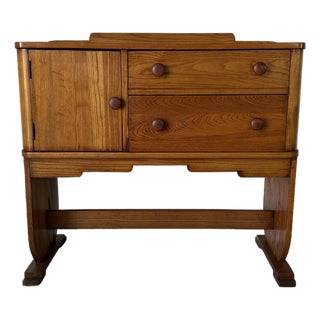 1940s Art Deco Solid Oak Cabinet Chest on Pedestal Base For Sale