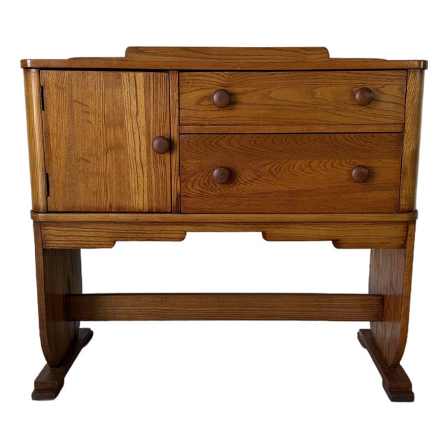 1940s Art Deco Solid Oak Cabinet Chest on Pedestal Base For Sale