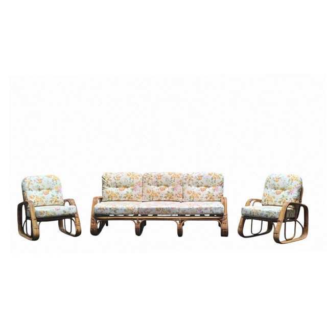 Small Rattan and Curved Bamboo Sofa and Armchairs from Dal Vera, Italy, 1960s, Set of 3 For Sale - Image 11 of 11
