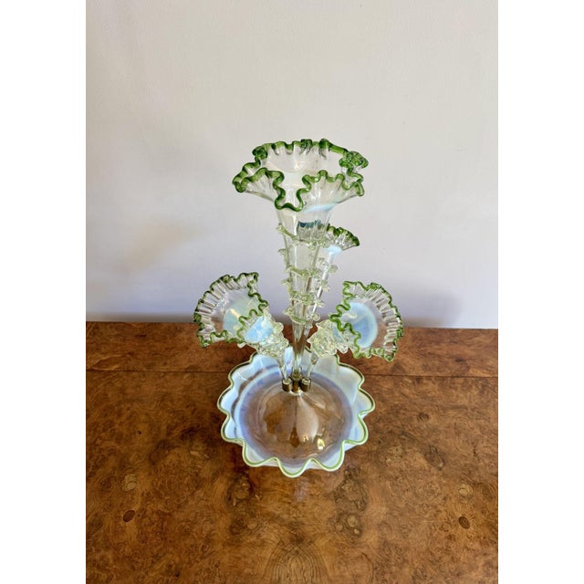 Green Antique Vaseline and Green Glass Epergne, 1880 For Sale - Image 8 of 9