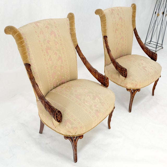 Berkey & Gay Pair of Carved Mahogany Fireside Lounge Chairs Regency Revival Style Clean! For Sale - Image 4 of 15