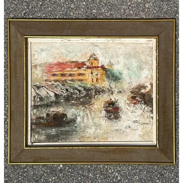 Vintage Boho Abstract Landscape Oil on Canvas For Sale In West Palm - Image 6 of 8