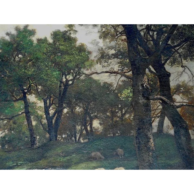 Mid 19th Century Original Signed Antique Oil on Canvas-Sheep & Shepherd-Charles Emile Jacque-Barbizon School For Sale - Image 5 of 8