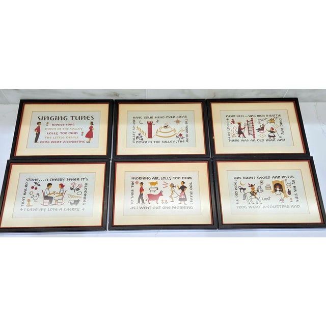 Folk Song Sampler ‘Singing Tunes’ – Set of 6 Framed Needlepoints, Attributed to Paragon Needlecraft For Sale - Image 14 of 14