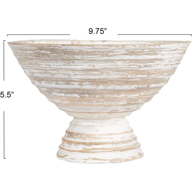 Wood Boho Whitewashed Wood Pedestal Serving Bowl For Sale - Image 7 of 7