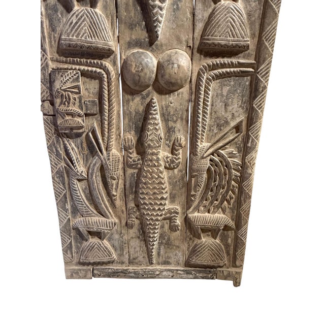 Vintage Dogon Granary Door With Chiwaras /Crocodiles Mali African 74" H For Sale - Image 4 of 10