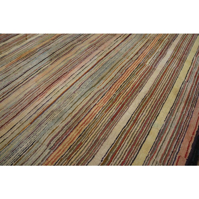 1890s Multicolor Stripe Minimalist Antique American Hooked Rug 4'6" X 7'4" Handknotted Wool Carpet For Sale - Image 4 of 7