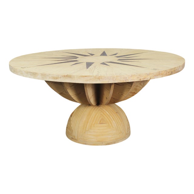 Round Compass Rose Table in Wood by Mario Ceroli for Poltronova, 1970s For Sale